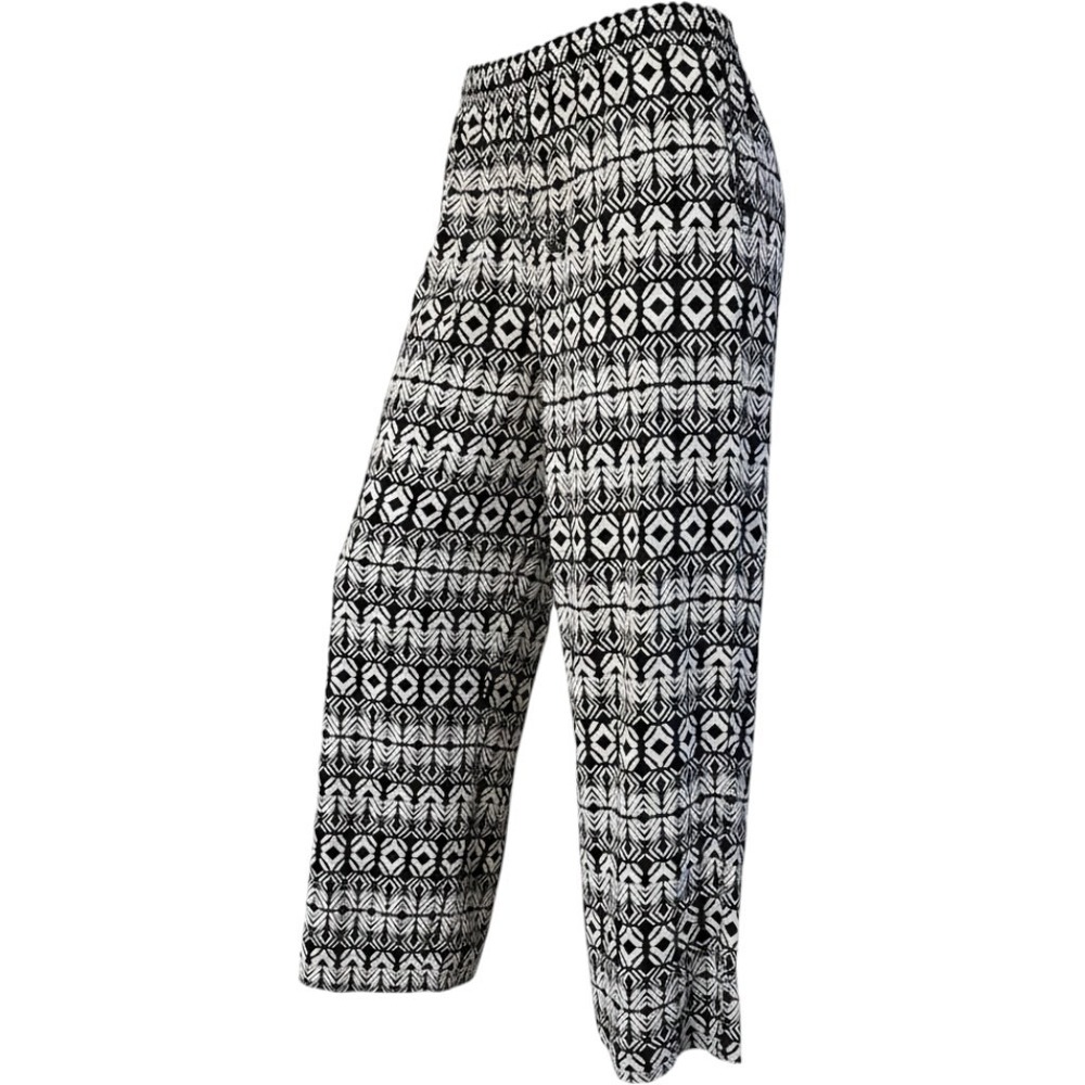 XL ROZ & ALI (Zac Rachel) black white batik print pull on relaxed leisure pants